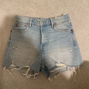 Zara Light Blue Ripped Jean Shorts